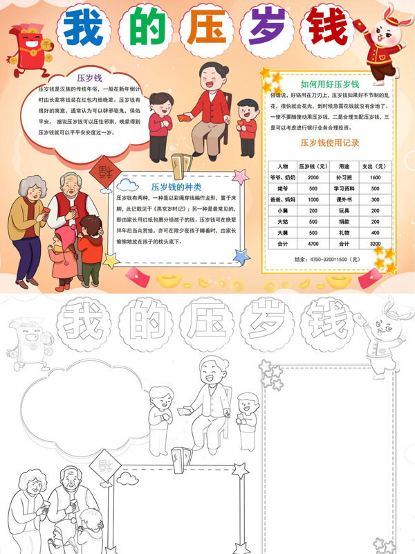 我的压岁钱压岁钱介绍手抄报