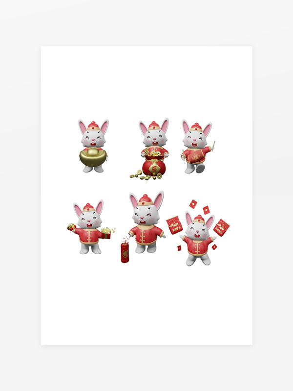 兔年3D立体春节兔 3D动物 3D素材 3D摆件 立体装饰