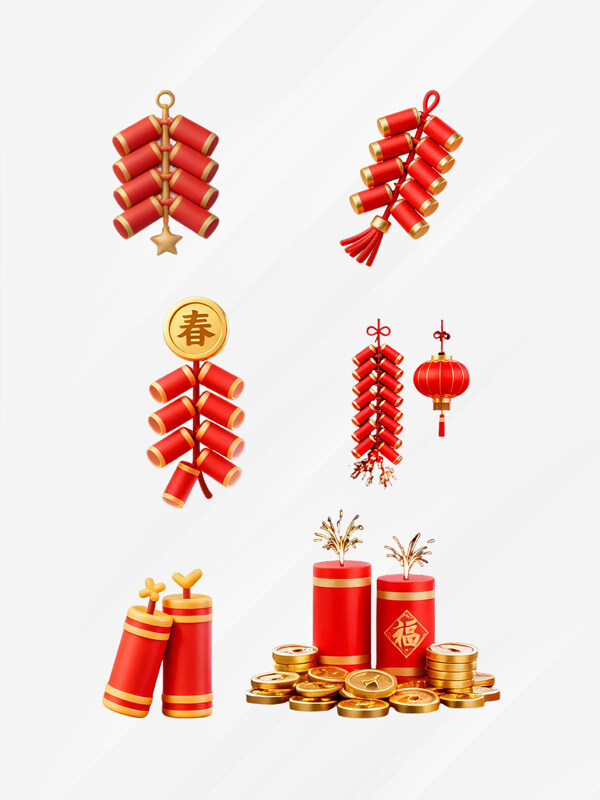新年鞭炮灯笼装饰图案合集