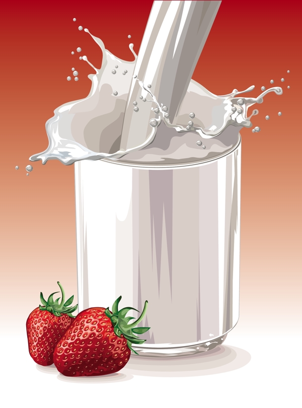 草莓与牛奶矢量素材