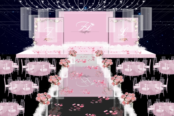 粉色婚礼舞台布置效果图
