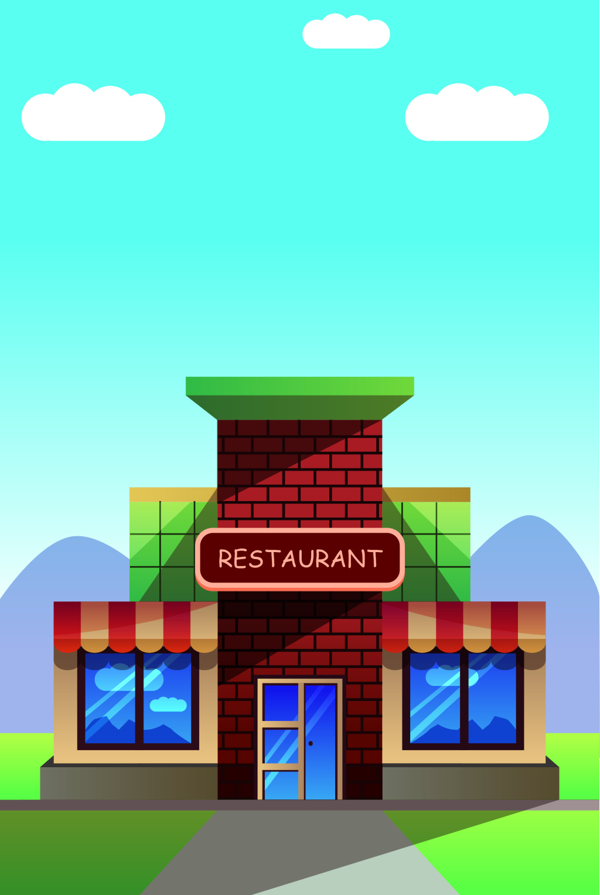 扁平化乡村饭馆餐厅海报背景素材