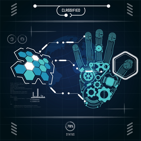 蓝色手掌指纹识别分析科技背景