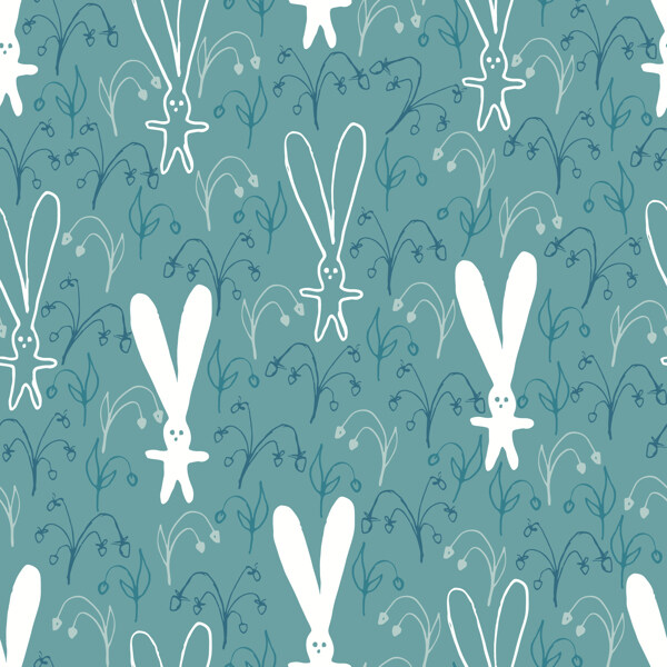 日系清新手绘长耳朵兔子壁纸图案装饰设计
