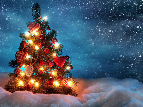 雪地浪漫爱心圣诞树背景图片