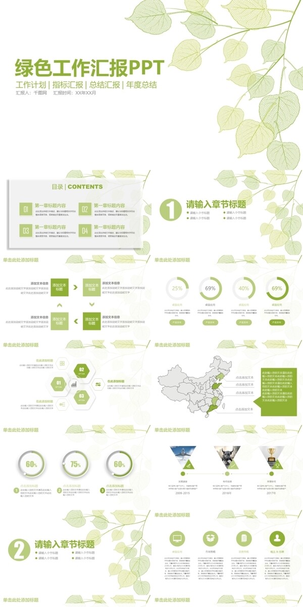 绿色简约小清新工作汇报PPT模板