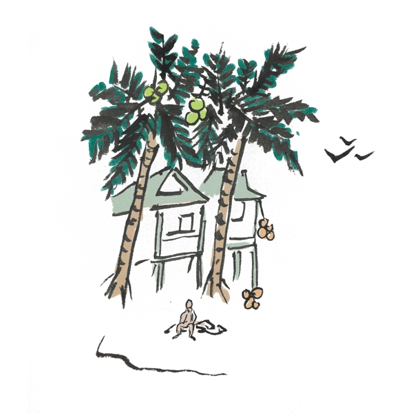 椰子树清凉夏季手绘插画