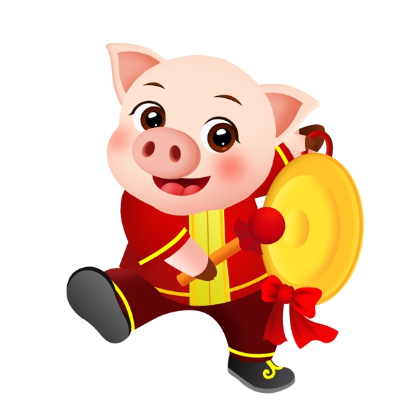 喜庆过年敲锣的小猪中国风元素