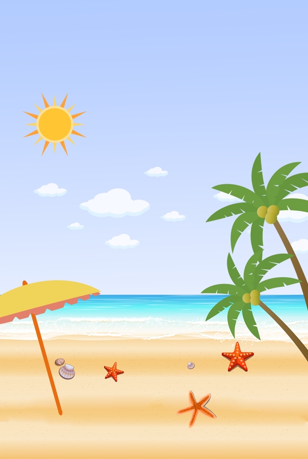 清新夏天沙滩椰子树背景