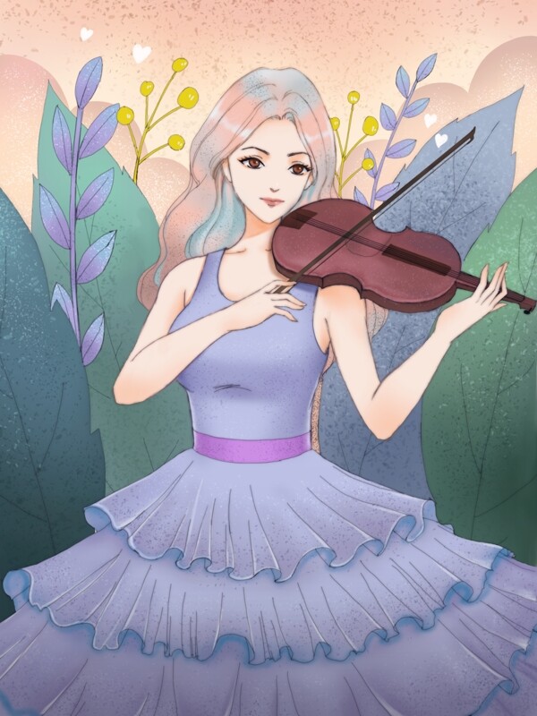 五四青年节拉小提琴的少女原创插画