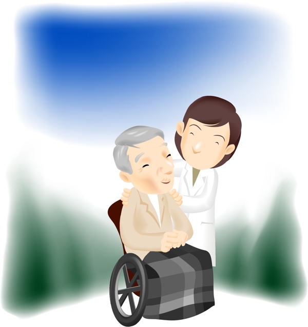 医生护工坐轮椅白发老人